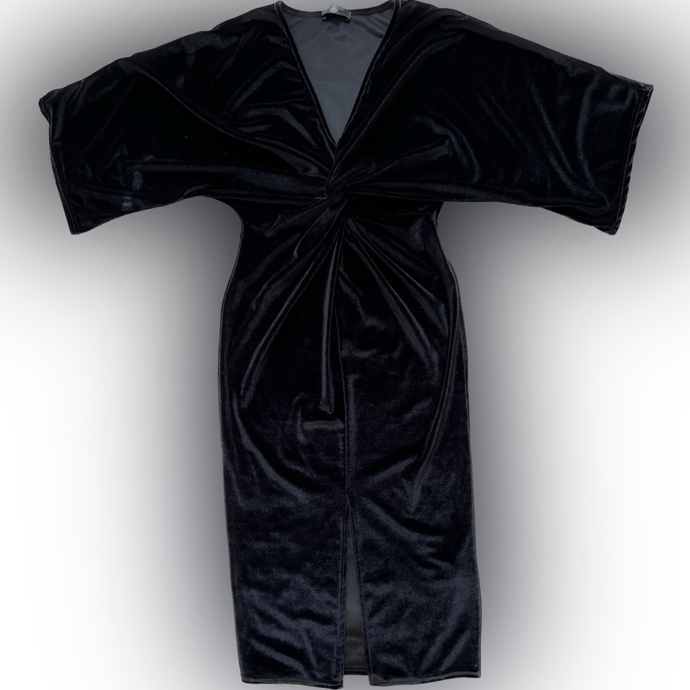 Missguided black midi length kimono style black velvet dress.